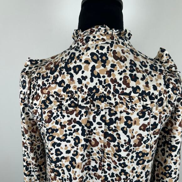 Anthropologie Maeve Katia Ruffled Collar Button Down Shirt Black Brown Sz 0 - Picture 2 of 11